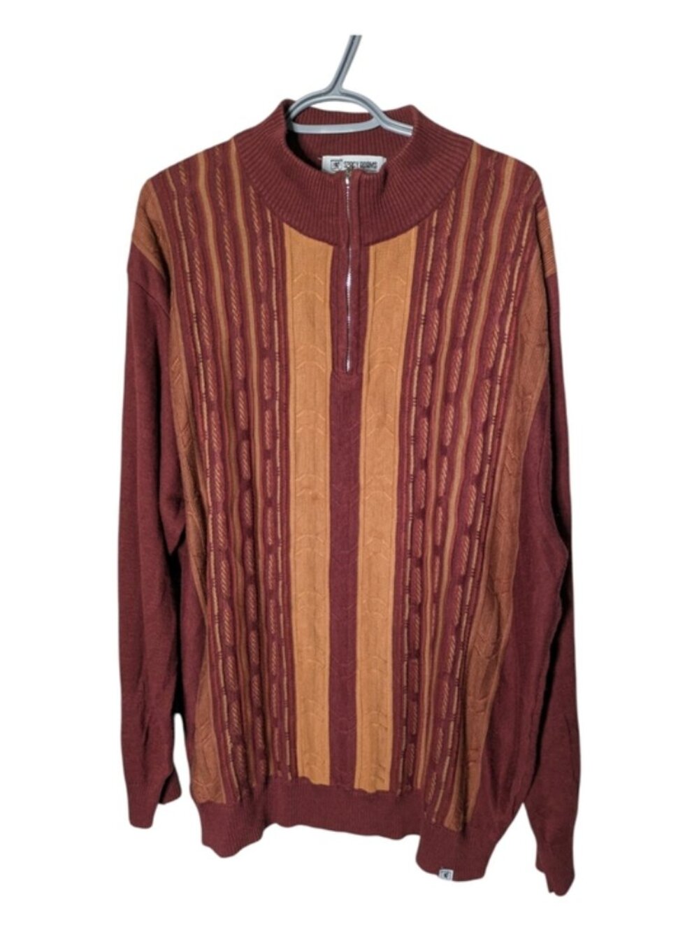 Stacy Adams Modern Cable Knit Jacquard Quarter-Zip Sweater Burgundy/Brown‎ 3XL